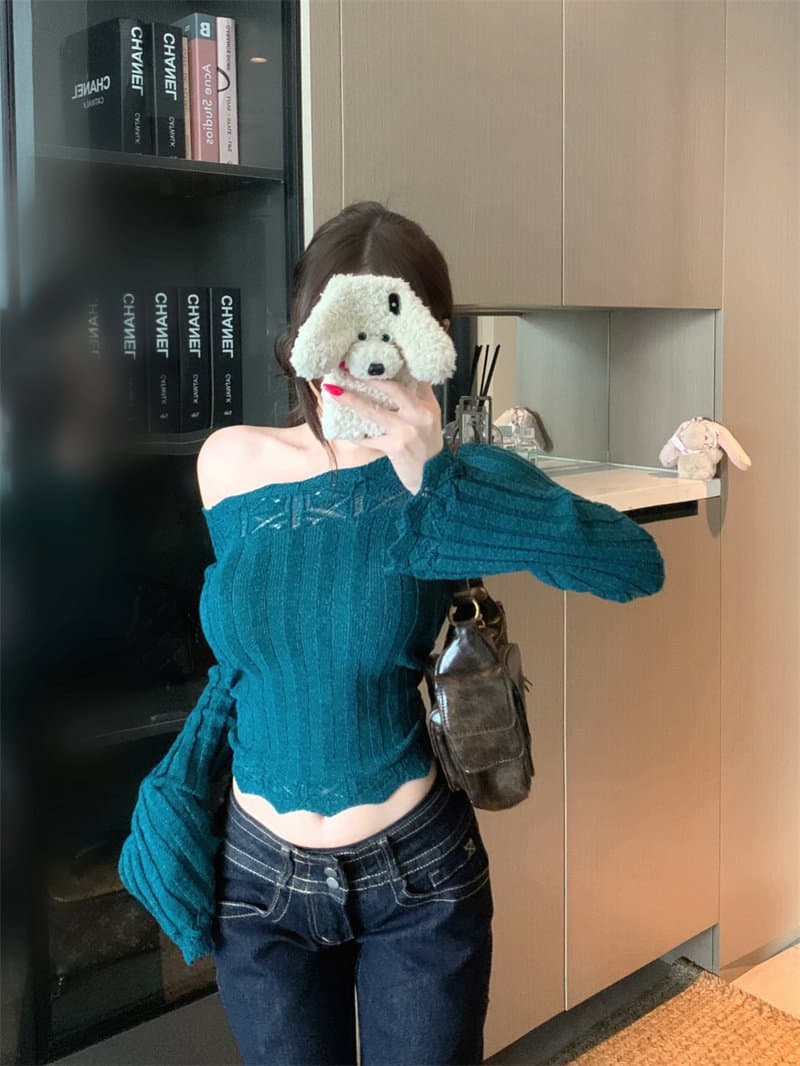 왜가리 녹색 하나 오리지널 잉여금 분말 눈물 프랑스식 니트 스웨터 여성 겨울 레이스 거친 구덩이 기사 몸매 가꾸기 인사이드 가져 가라. 기본 셔츠 상세 이미지 63