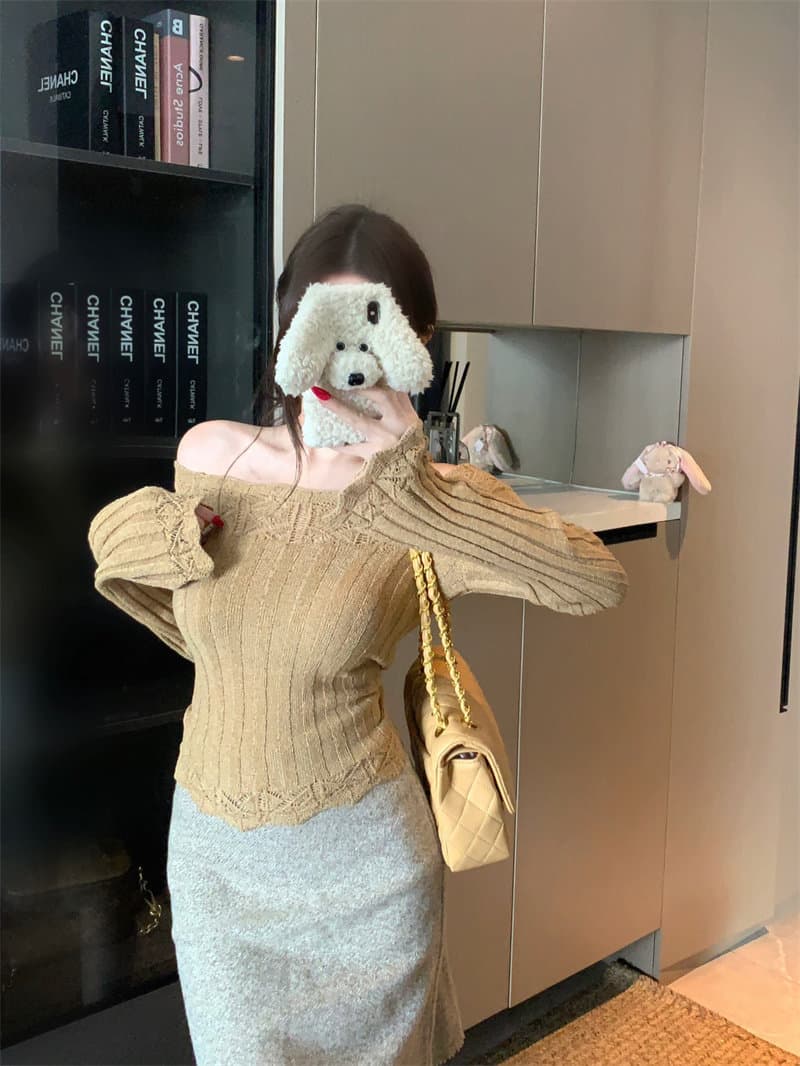 왜가리 녹색 하나 오리지널 잉여금 분말 눈물 프랑스식 니트 스웨터 여성 겨울 레이스 거친 구덩이 기사 몸매 가꾸기 인사이드 가져 가라. 기본 셔츠 상세 이미지 68