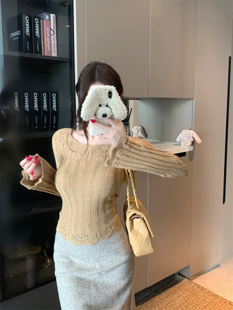왜가리 녹색 하나 오리지널 잉여금 분말 눈물 프랑스식 니트 스웨터 여성 겨울 레이스 거친 구덩이 기사 몸매 가꾸기 인사이드 가져 가라. 기본 셔츠 상세 이미지 69