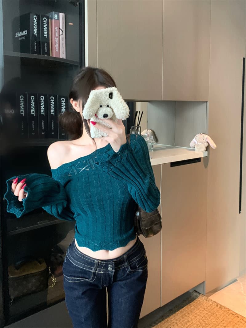 왜가리 녹색 하나 오리지널 잉여금 분말 눈물 프랑스식 니트 스웨터 여성 겨울 레이스 거친 구덩이 기사 몸매 가꾸기 인사이드 가져 가라. 기본 셔츠 상세 이미지 75