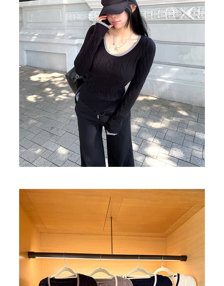 블랙 풀 법사 세븐 2026 봄 새로운 마이크로 지방 레트로 꽈배기 패치워크 색상 털 니트 스웨터 여성 몸매 가꾸기 슬림해 보이는 스웨터 상세 이미지 9