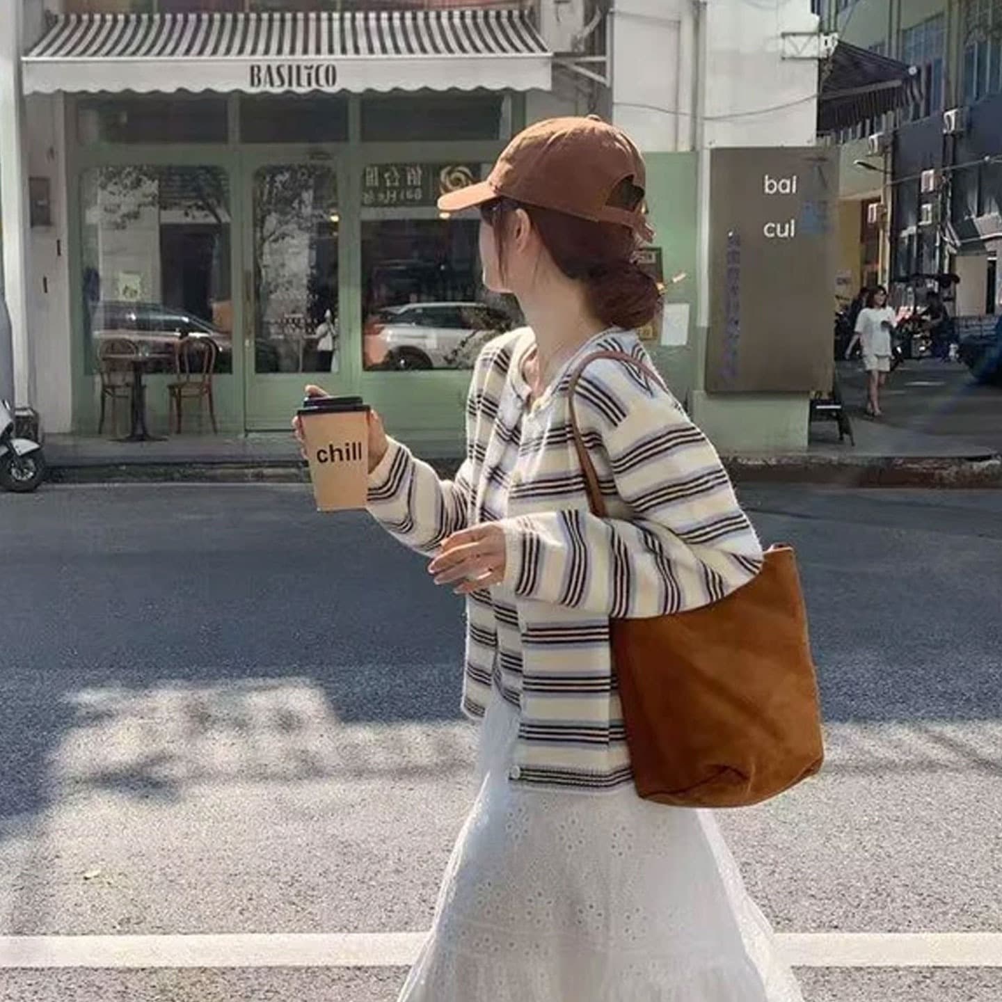 한 부서 분위기 센스 이른 가을 착용 가져 가라. 세트 2025 새로운 배색 스트라이프 카디건 코트 슬립 맨위 투피스 세트 이미지 5
