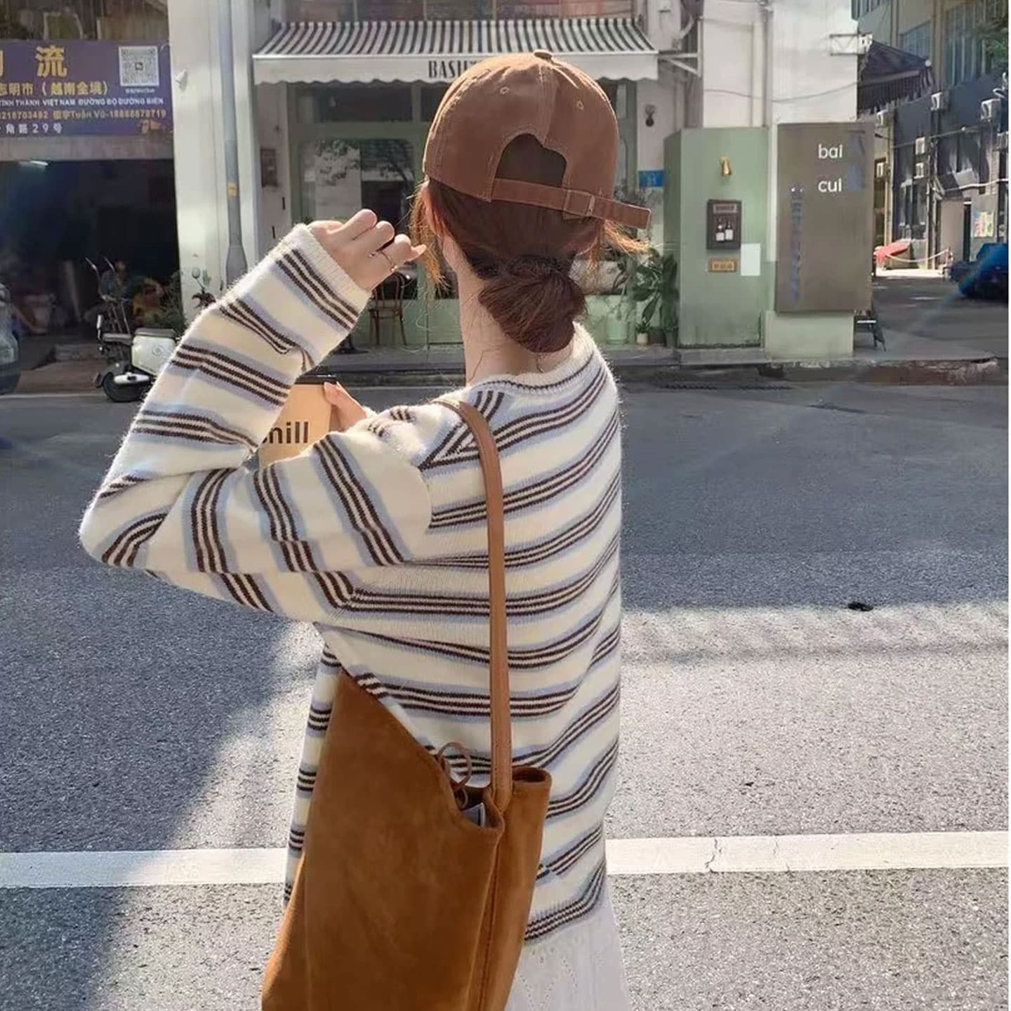 한 부서 분위기 센스 이른 가을 착용 가져 가라. 세트 2025 새로운 배색 스트라이프 카디건 코트 슬립 맨위 투피스 세트 상세 이미지 6