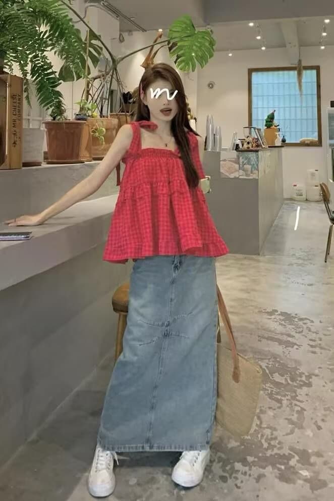 레이스업 나비 매듭 달콤함 캐미솔 여름 용과 색상 민소매 외출용 Chic 작은 대중 쇼트 스타일 맨위 이미지 4