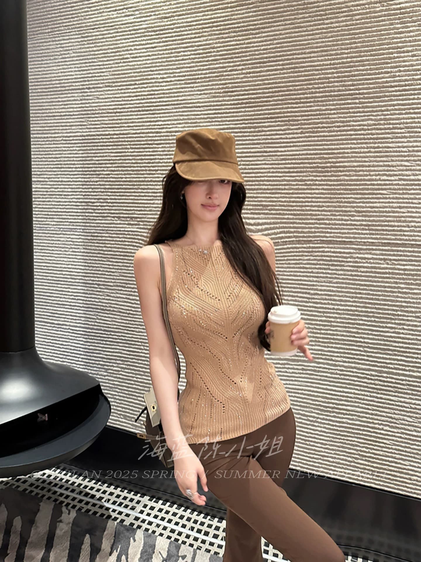 프랑스식 홀로우 아웃 핫픽스 조끼 여성 가을 고급 센스 명문 여성 품격 몸매 가꾸기 슬림해 보이는 아름다운 외출용 민소매 맨위 상세 이미지 5
