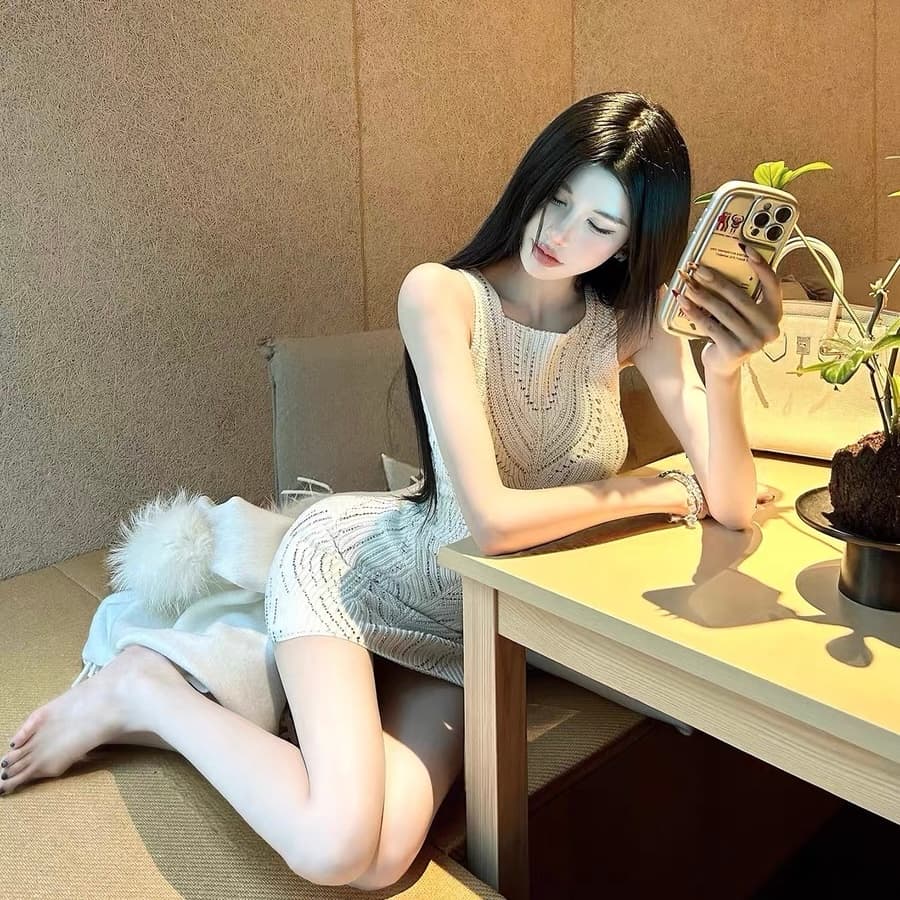 blue rose 순수한 욕망 바람 니트 여성 드레스 가을 고급 센스 핫픽스 작은 키 섹시함 핫걸 타이트 스커트 이미지 5