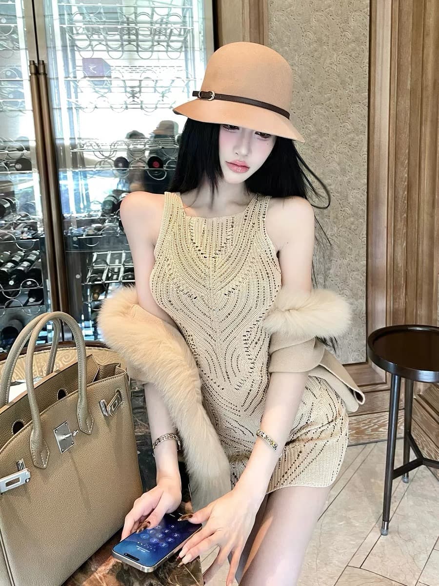 blue rose 순수한 욕망 바람 니트 여성 드레스 가을 고급 센스 핫픽스 작은 키 섹시함 핫걸 타이트 스커트 이미지 4