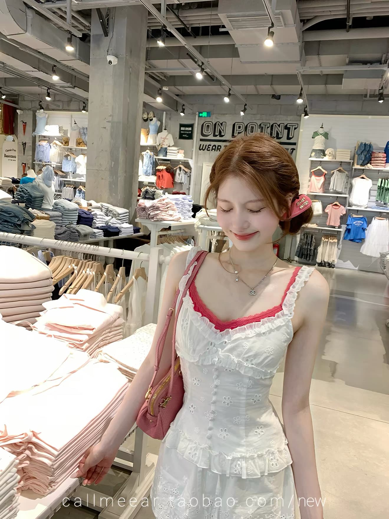 callmeear 오리지널 초여름 발레 꿈 배색 디자인 캐미솔 허리 수축 프랑스식 맨위 상세 이미지 3