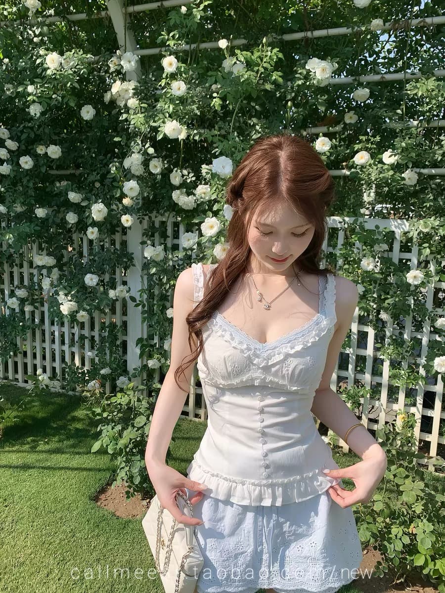 callmeear 오리지널 초여름 발레 꿈 배색 디자인 캐미솔 허리 수축 프랑스식 맨위 상세 이미지 8
