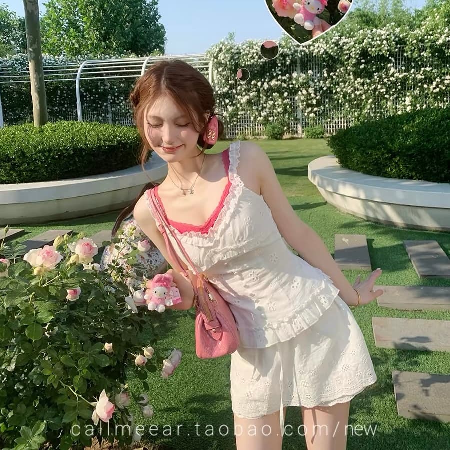 callmeear 자수 레이스 치마바지 펌프 로프 허리밴드 레이스 미니 스커트 한 마디 반신 스커트 이미지 5