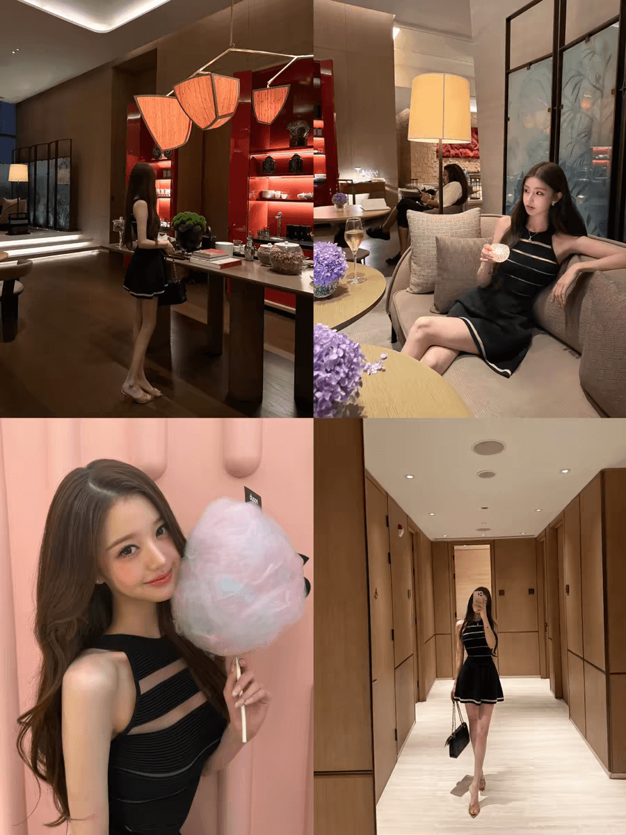 okmashop 장 원 영어 같은 단락 민소매 여성 드레스 여름 고급 센스 품격 홀로우 아웃 허리 수축 치마 상세 이미지 4