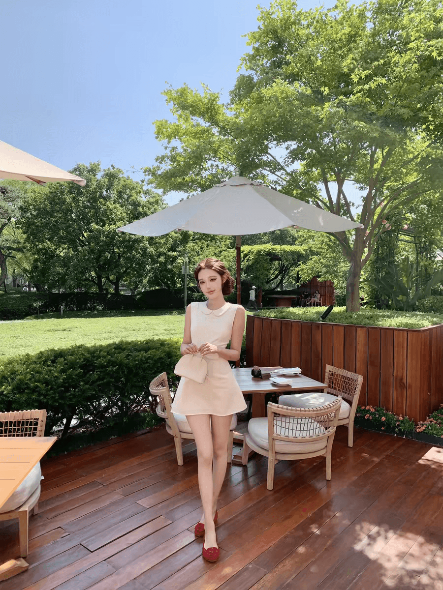 jmshop 윈저 미스 tr 사선 무늬 웨스트 로드 중 베이비 칼라 여성 드레스 허리 수축 슬림해 보이는 민소매 조끼 스커트 이미지 4