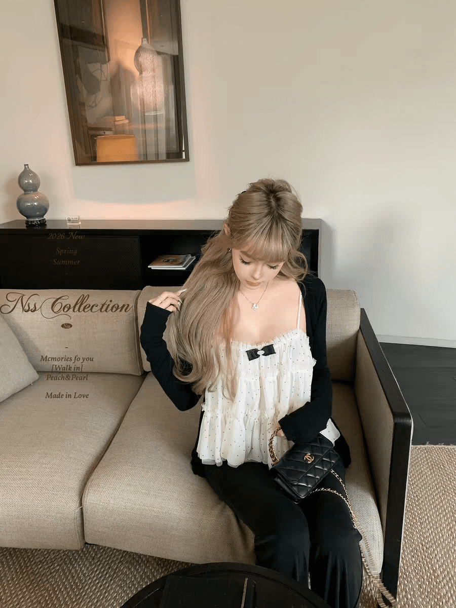 nss collection 남쪽 법 매너 레이스 도트 무늬 슬립 얇고 가벼운 자외선 차단 오픈 가디건 슬림해 보이는 투피스 세트 상세 이미지 3