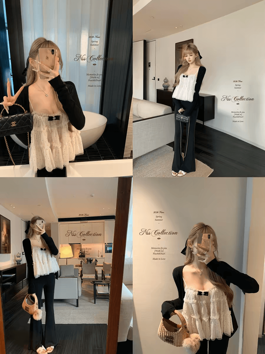 nss collection 남쪽 법 매너 레이스 도트 무늬 슬립 얇고 가벼운 자외선 차단 오픈 가디건 슬림해 보이는 투피스 세트 상세 이미지 4