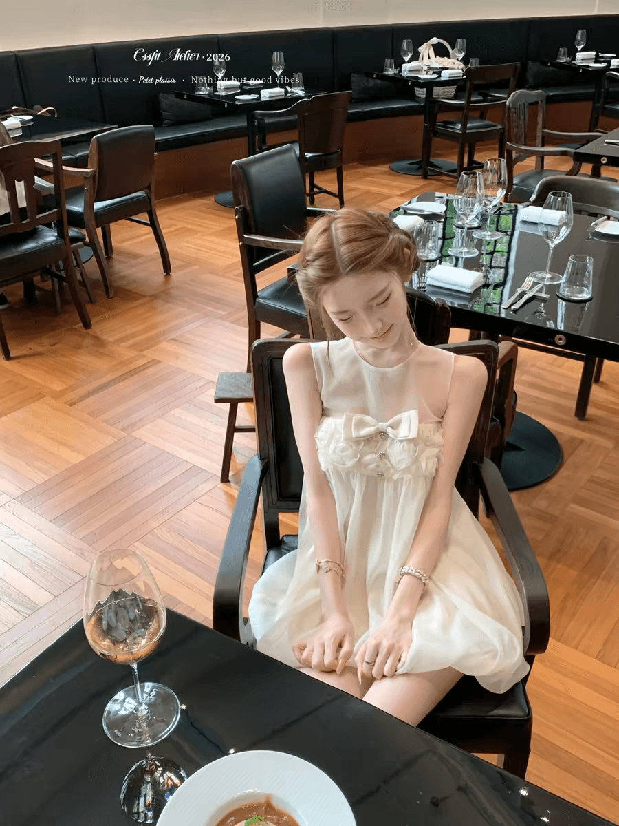늦게 우산 우산 26 ss 구름 밀가루 부드러운 나비 매듭 훈련 버클 장미 꽃밭 치마 민소매 망사 드레스 미니 스커트 상세 이미지 2