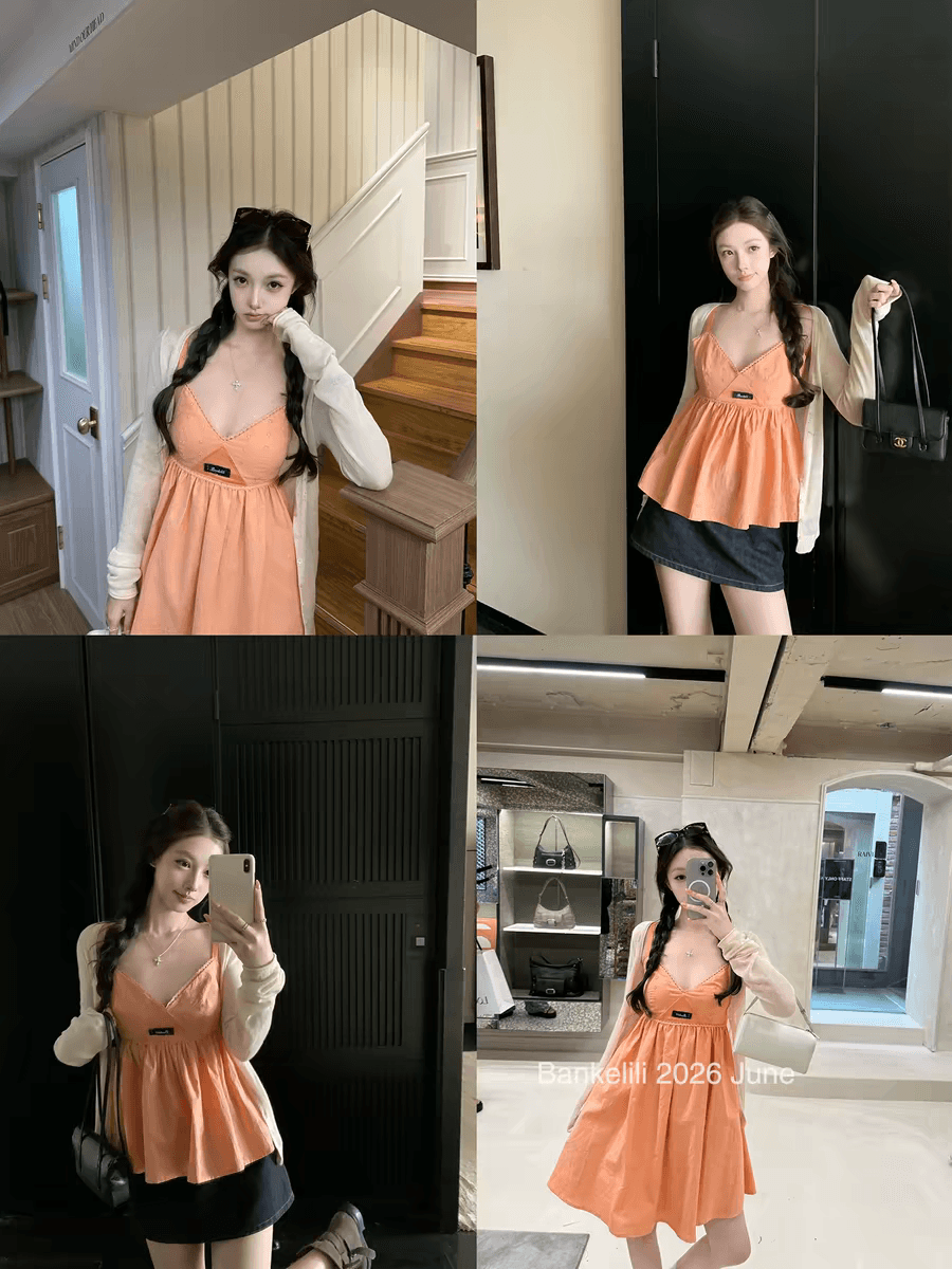 밤나무 코코아 bankelili 원 영어 유럽 니켈 레이스 슬립 한 마디 허리 수축 슬림해 보이는 드레스 상세 이미지 4