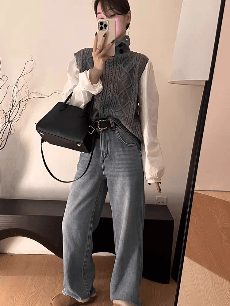 유럽 상품 패션 품격 다용도 스웨터 패치워크 셔츠 스택 착용 단색 풀오버 작은 셔츠 니트 스웨터 만나는 맨위 여성 이미지 4