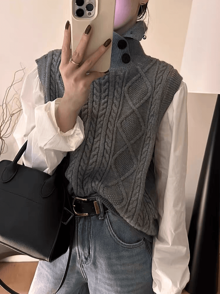 유럽 상품 패션 품격 다용도 스웨터 패치워크 셔츠 스택 착용 단색 풀오버 작은 셔츠 니트 스웨터 만나는 맨위 여성 상세 이미지 2