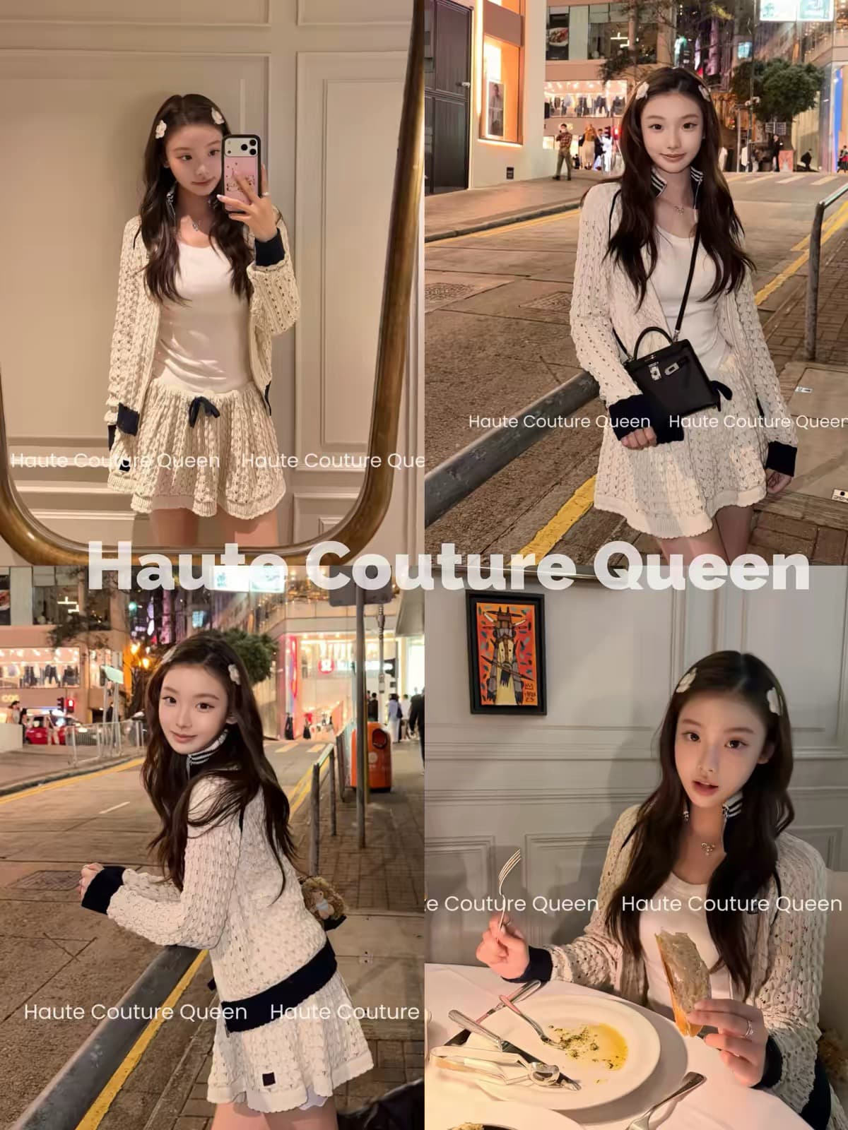 haute couture queen 선전 남쪽 기름 휴가 바람 홀로우 아웃 자수 니트 지퍼 오픈 가디건 미니 스커트 이미지 2