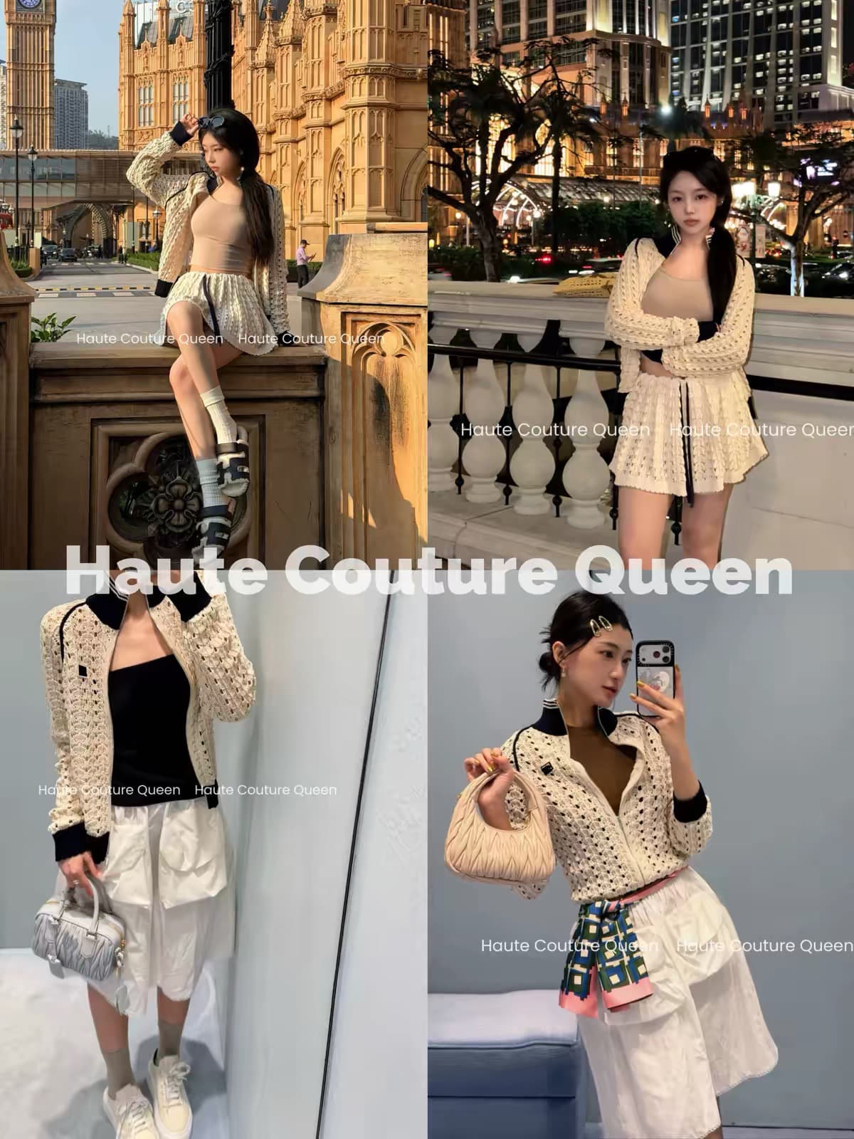 haute couture queen 선전 남쪽 기름 휴가 바람 홀로우 아웃 자수 니트 지퍼 오픈 가디건 미니 스커트 상세 이미지 2