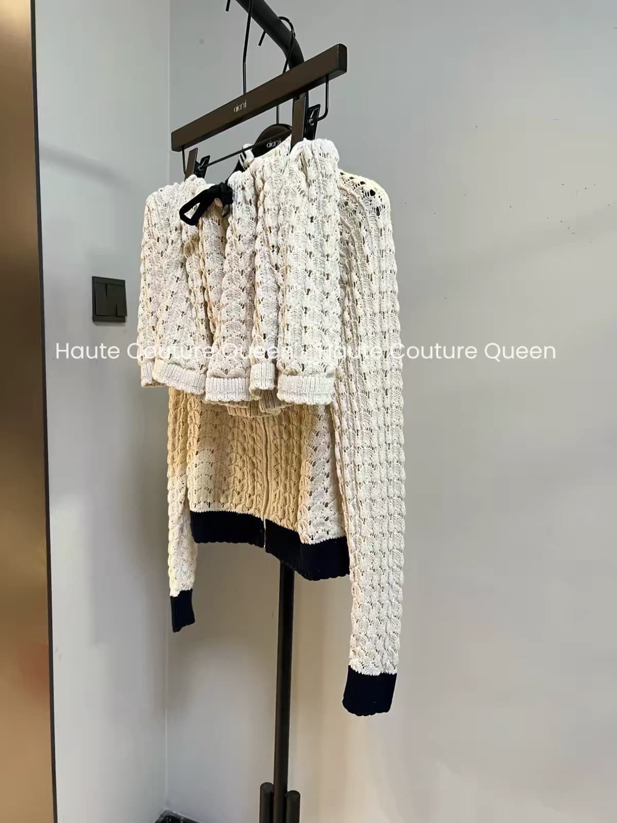 haute couture queen 선전 남쪽 기름 휴가 바람 홀로우 아웃 자수 니트 지퍼 오픈 가디건 미니 스커트 상세 이미지 3