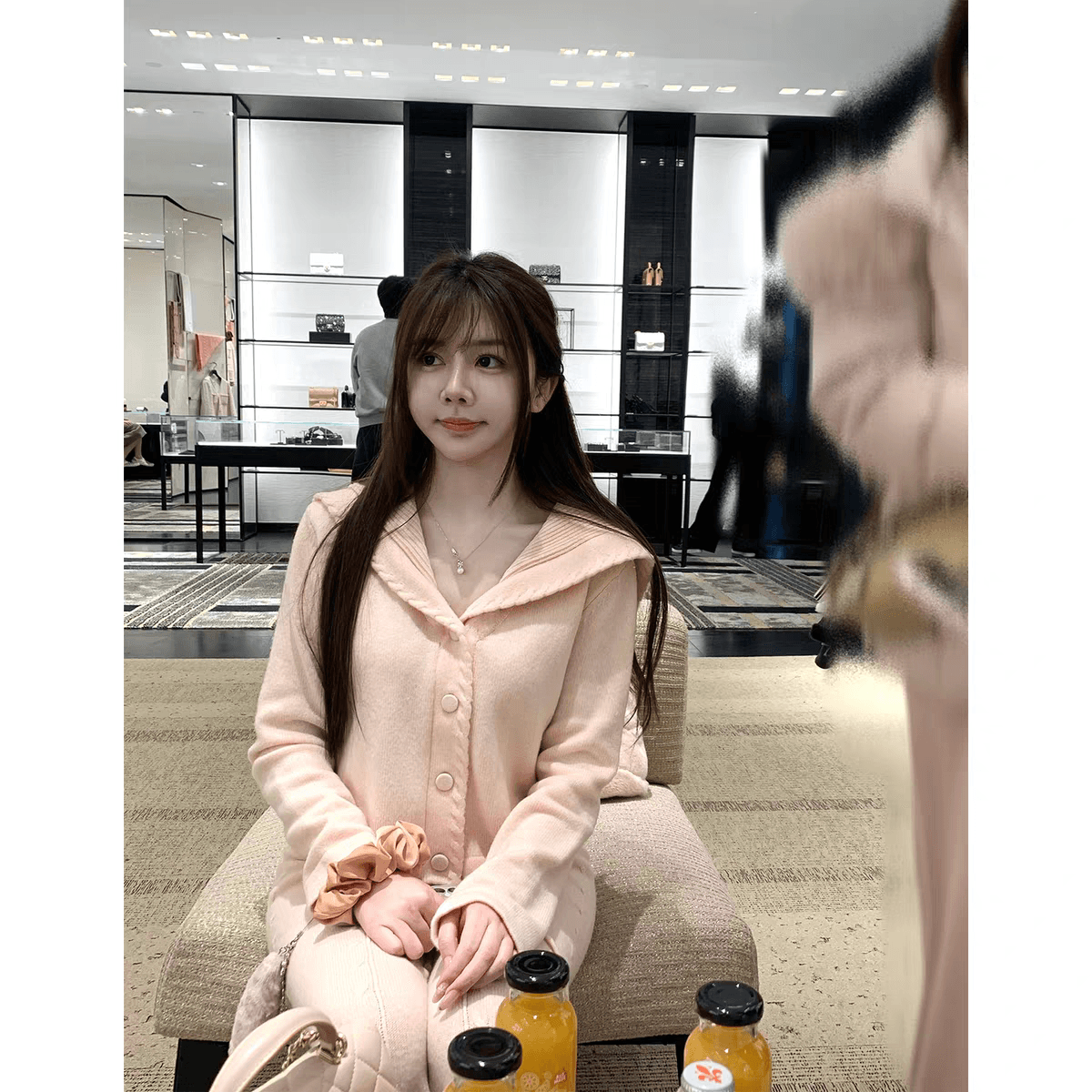 일레븐 소녀 lii 봄날 top 그룹 26 지점 꽈배기 해군 칼라 니트 오픈 가디건 세트 여성 상세 이미지 3