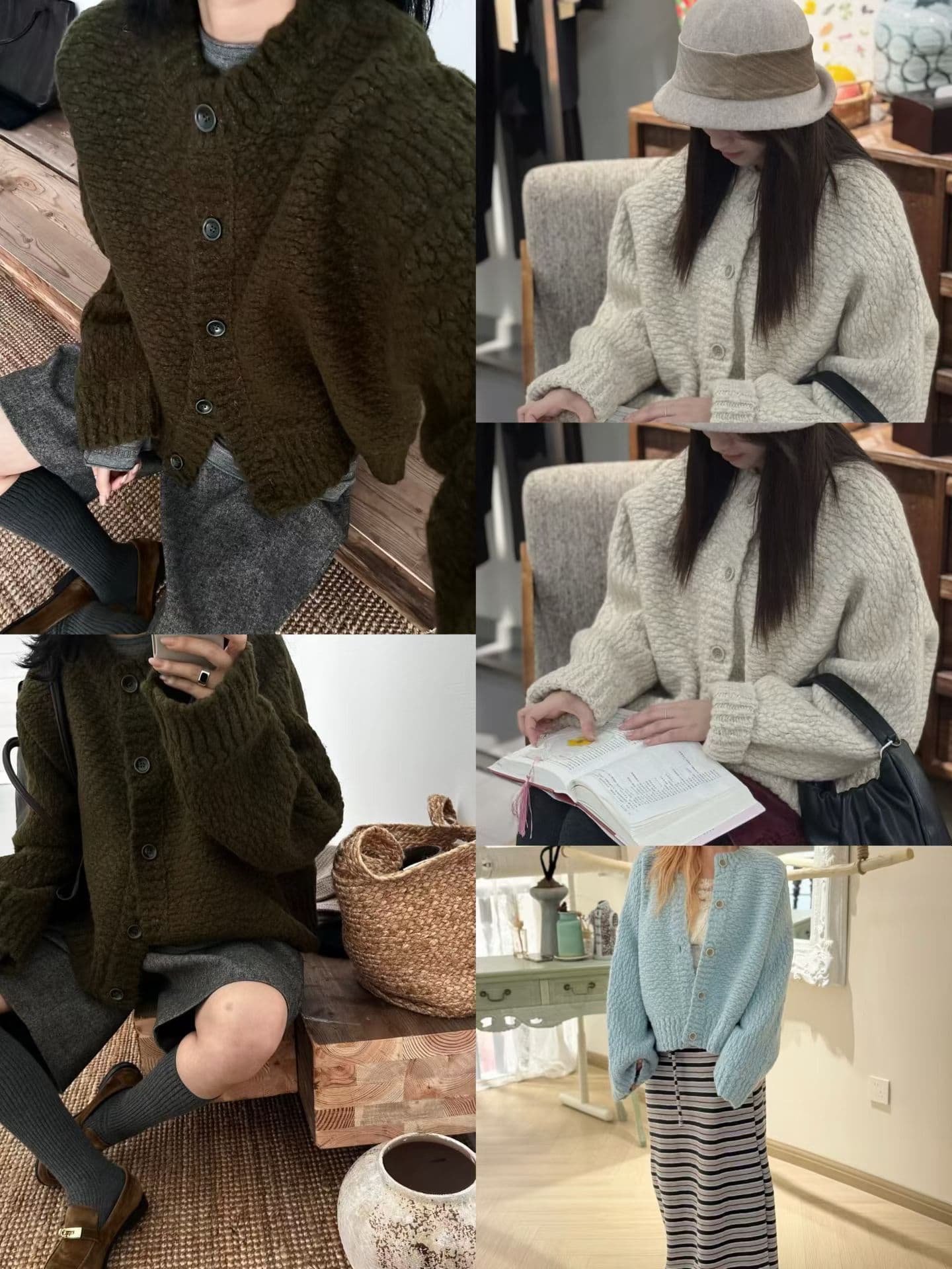 moprobably 리 줘 Connaught 한 남쪽 구멍 큰 배꼽 실 공예 양모 두꺼운 바늘 질감 오픈 가디건 l5477023 상세 이미지 1