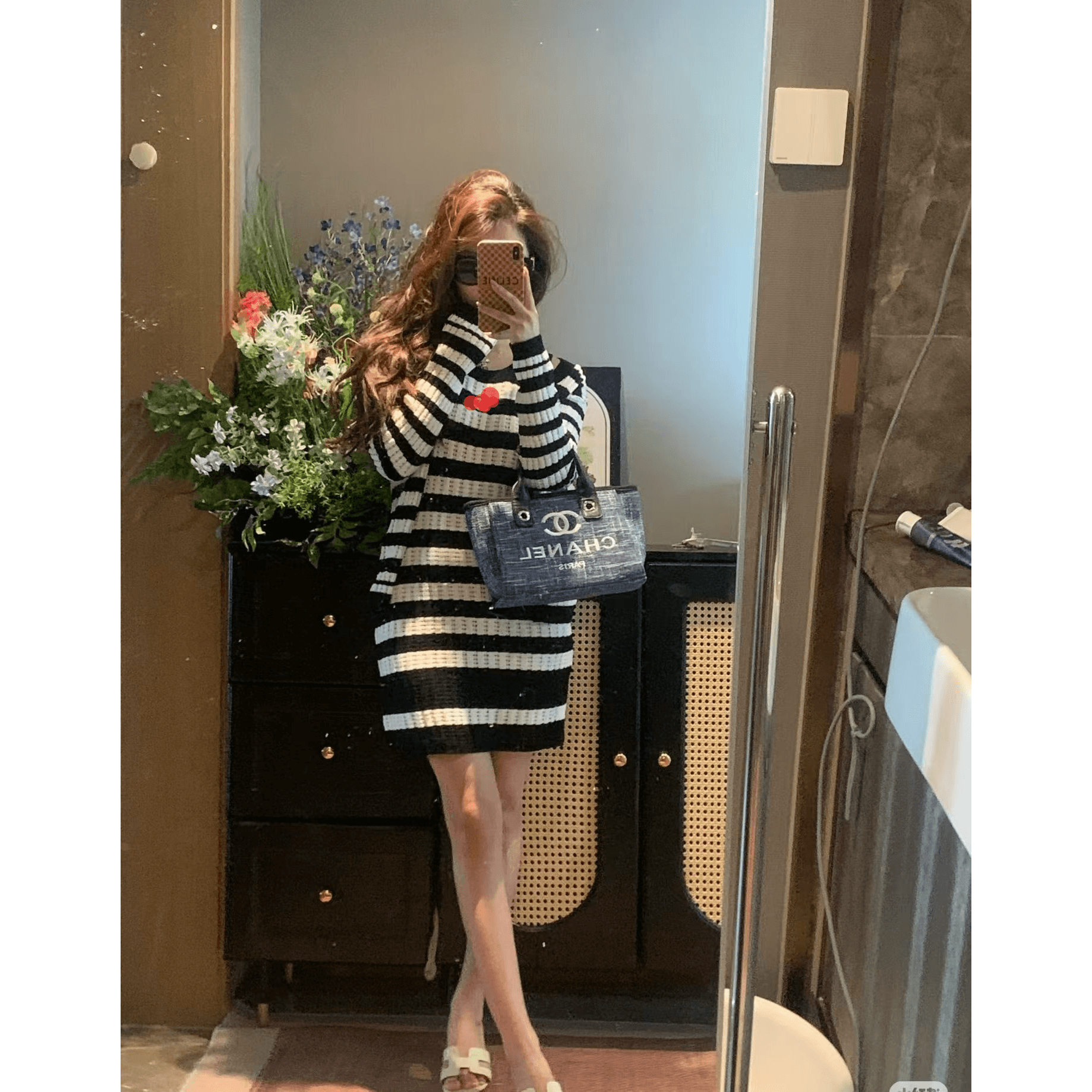 프랑스식 작은 샤넬 스타일 배색 스트라이프 홀로우 아웃 니트 조끼 스커트 여성 여름 26 새로운 몸매 가꾸기 슬림해 보이는 타이트 스커트 치마 이미지 5