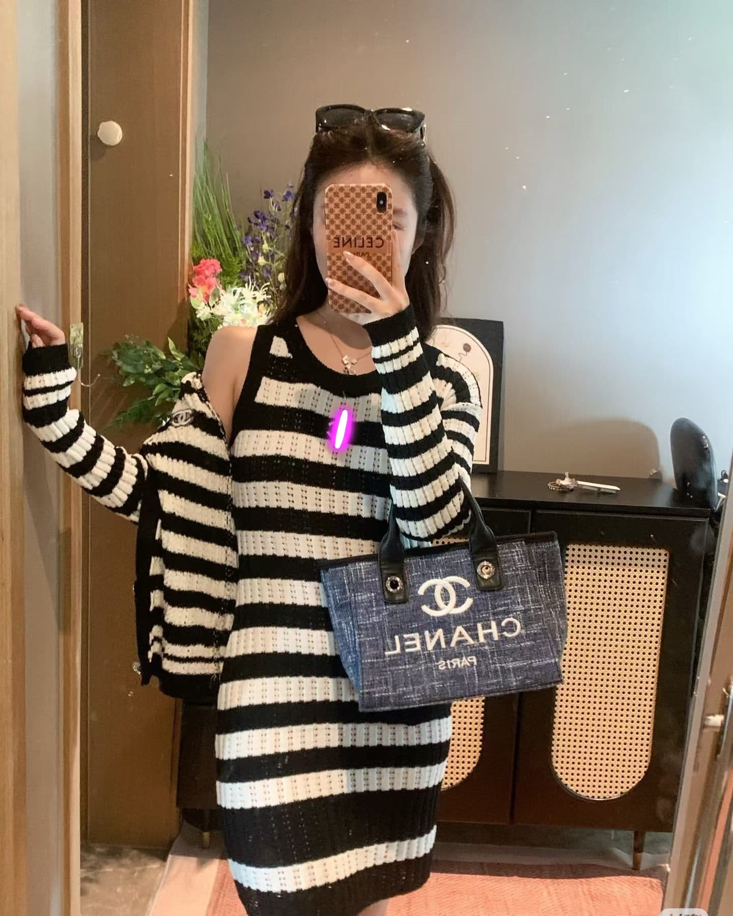 프랑스식 작은 샤넬 스타일 배색 스트라이프 홀로우 아웃 니트 조끼 스커트 여성 여름 26 새로운 몸매 가꾸기 슬림해 보이는 타이트 스커트 치마 상세 이미지 2