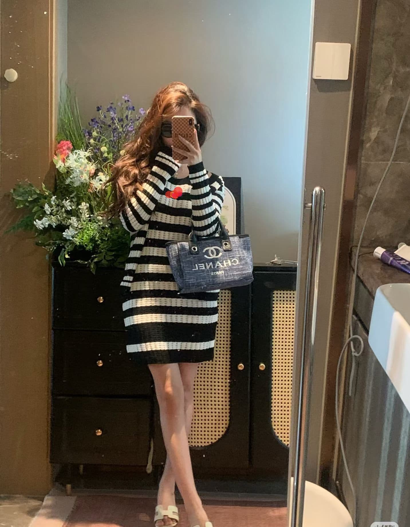 프랑스식 작은 샤넬 스타일 배색 스트라이프 홀로우 아웃 니트 조끼 스커트 여성 여름 26 새로운 몸매 가꾸기 슬림해 보이는 타이트 스커트 치마 상세 이미지 5
