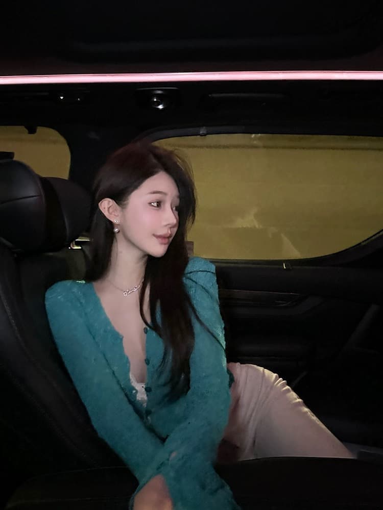 chill 챠오어 봄 전복 녹색 쇼트 스타일 니트 오픈 가디건 여성 디스플레이 화이트 홀로우 아웃 질감 센스 긴팔 맨위 이미지 2