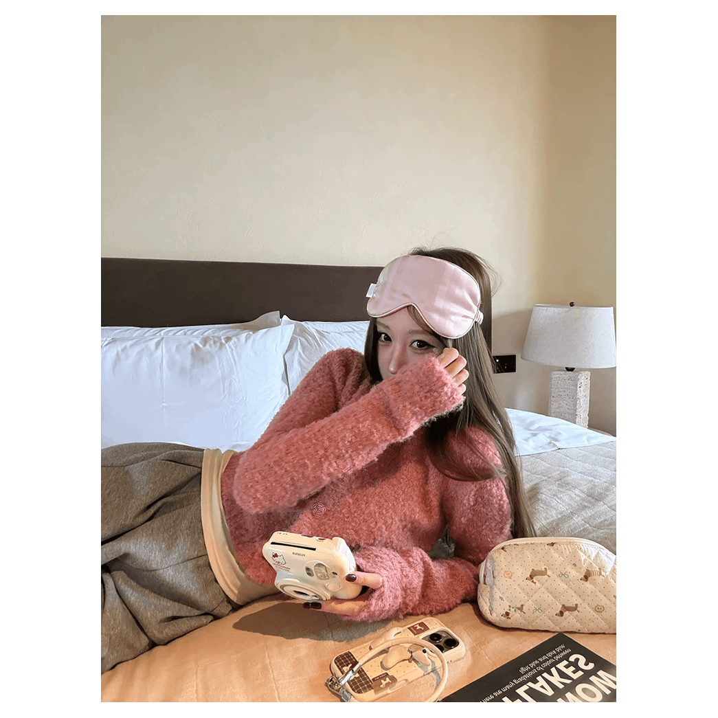 meyes 마이크로 라스베리 라스베리 가을 겨울 캐주얼 달콤한 스타일 라운드 넥 보온 긴팔 풀오버 모직물 이미지 5