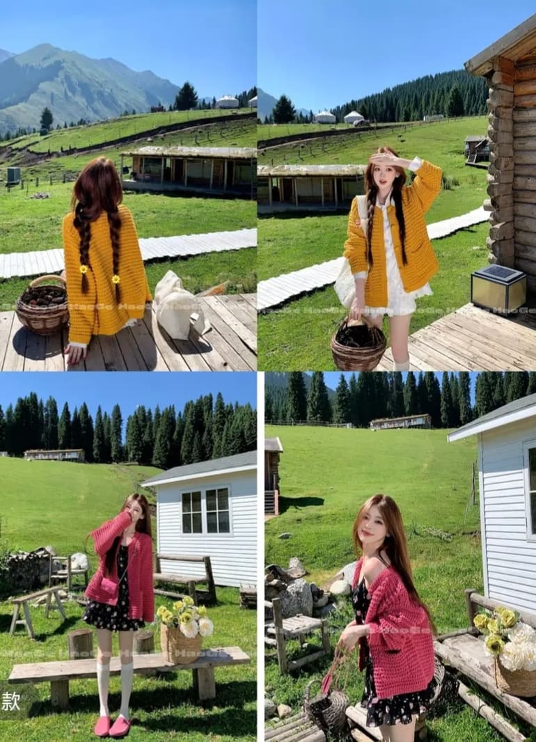 센 부서 레트로 황색 스웨터 오픈 가디건 여성 2026 이른 가을 새로운 캐주얼 루즈핏 느긋한 바람 니트 재킷 맨위 상세 이미지 6