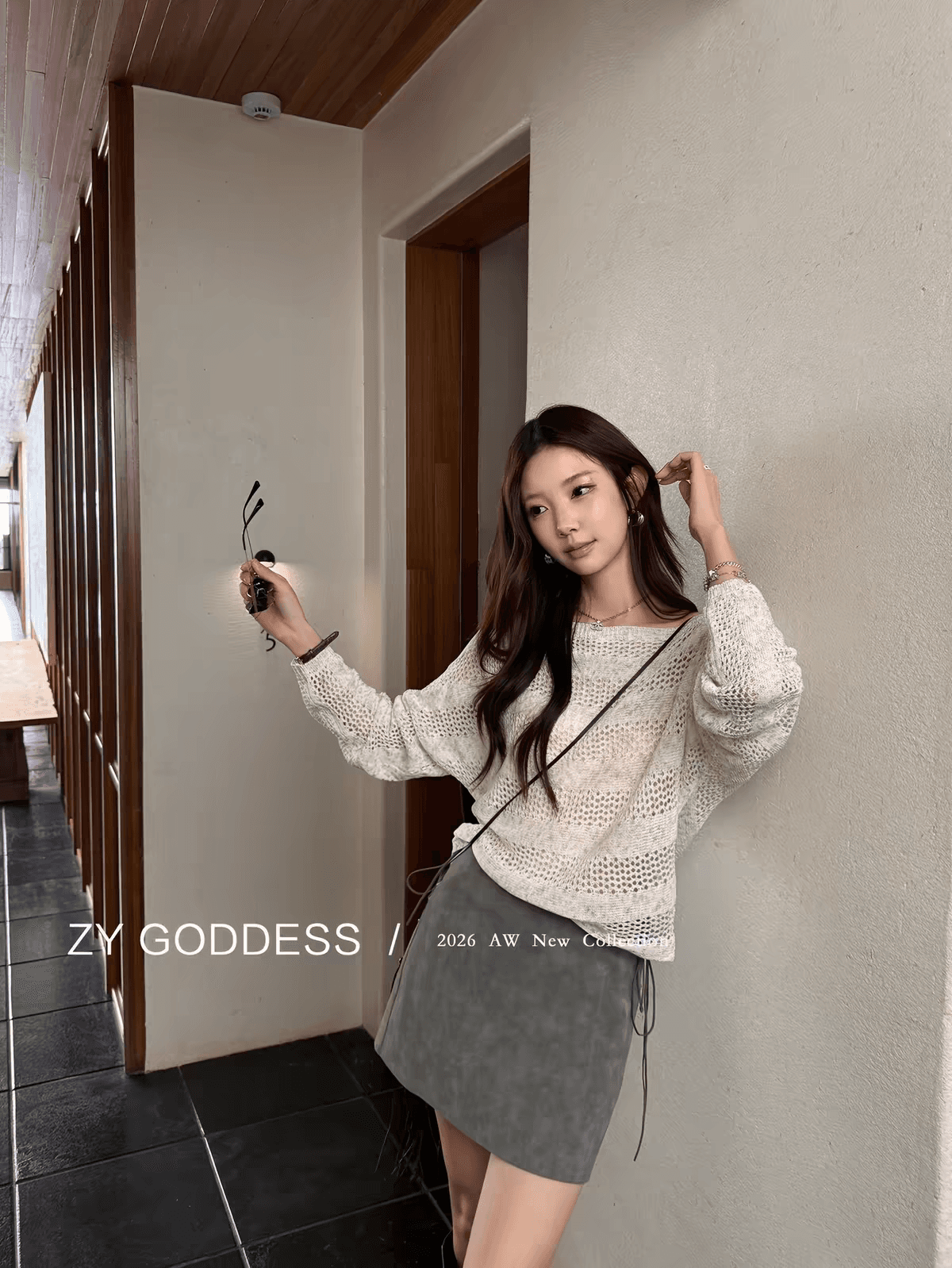 zy goddess 한 부서 홀로우 아웃 루즈핏 니트 스웨터 부드러운 품격 다용도 더블 색상 실 긴팔 맨위 q6001 이미지 4