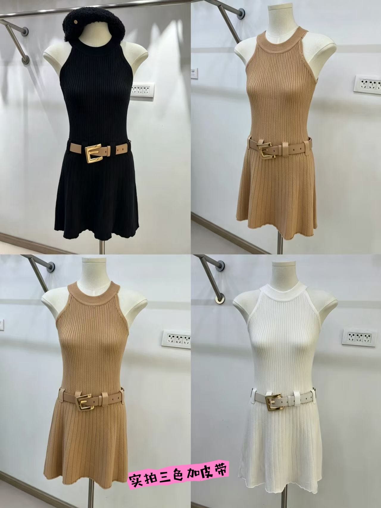 okmashop 화이트 제직 조용한 시리아 니트 행침 목 여성 드레스 여름 섹시함 오프숄더 플리츠 스커트 허리 수축 치마