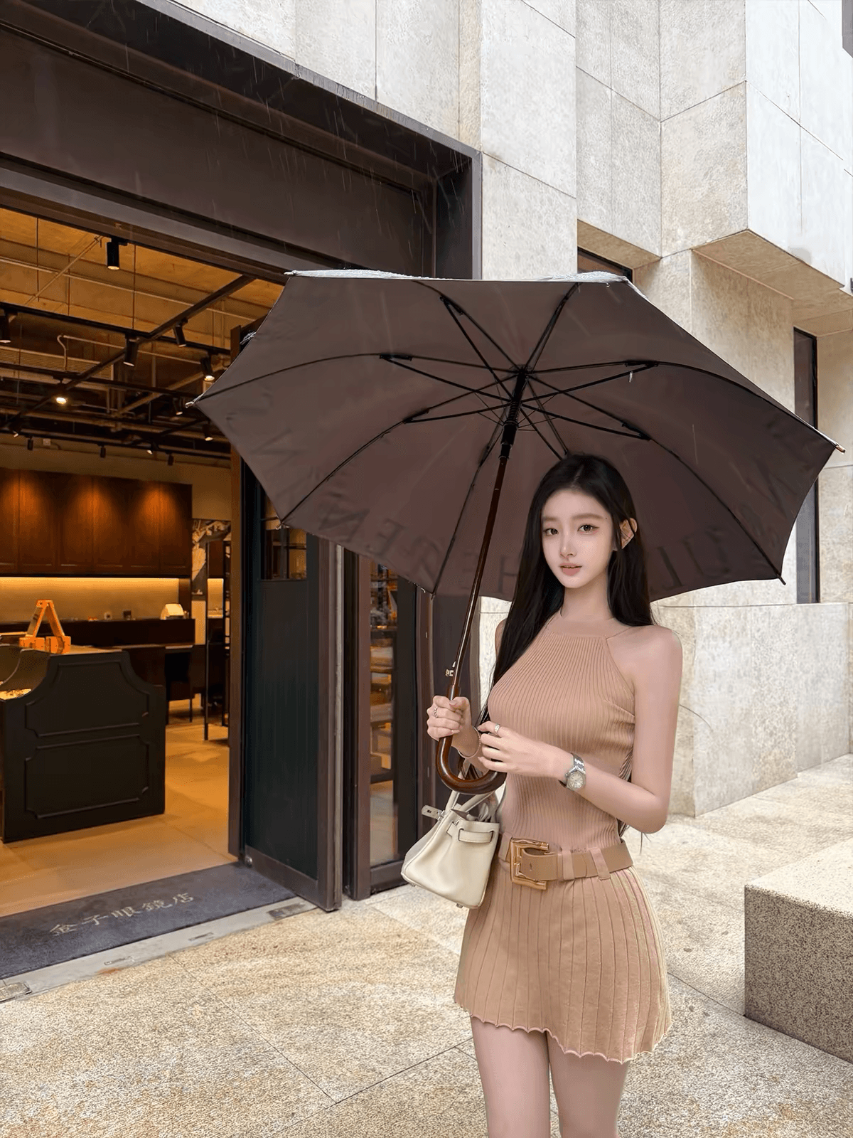 okmashop 화이트 제직 조용한 시리아 니트 행침 목 여성 드레스 여름 섹시함 오프숄더 플리츠 스커트 허리 수축 치마 상세 이미지 6