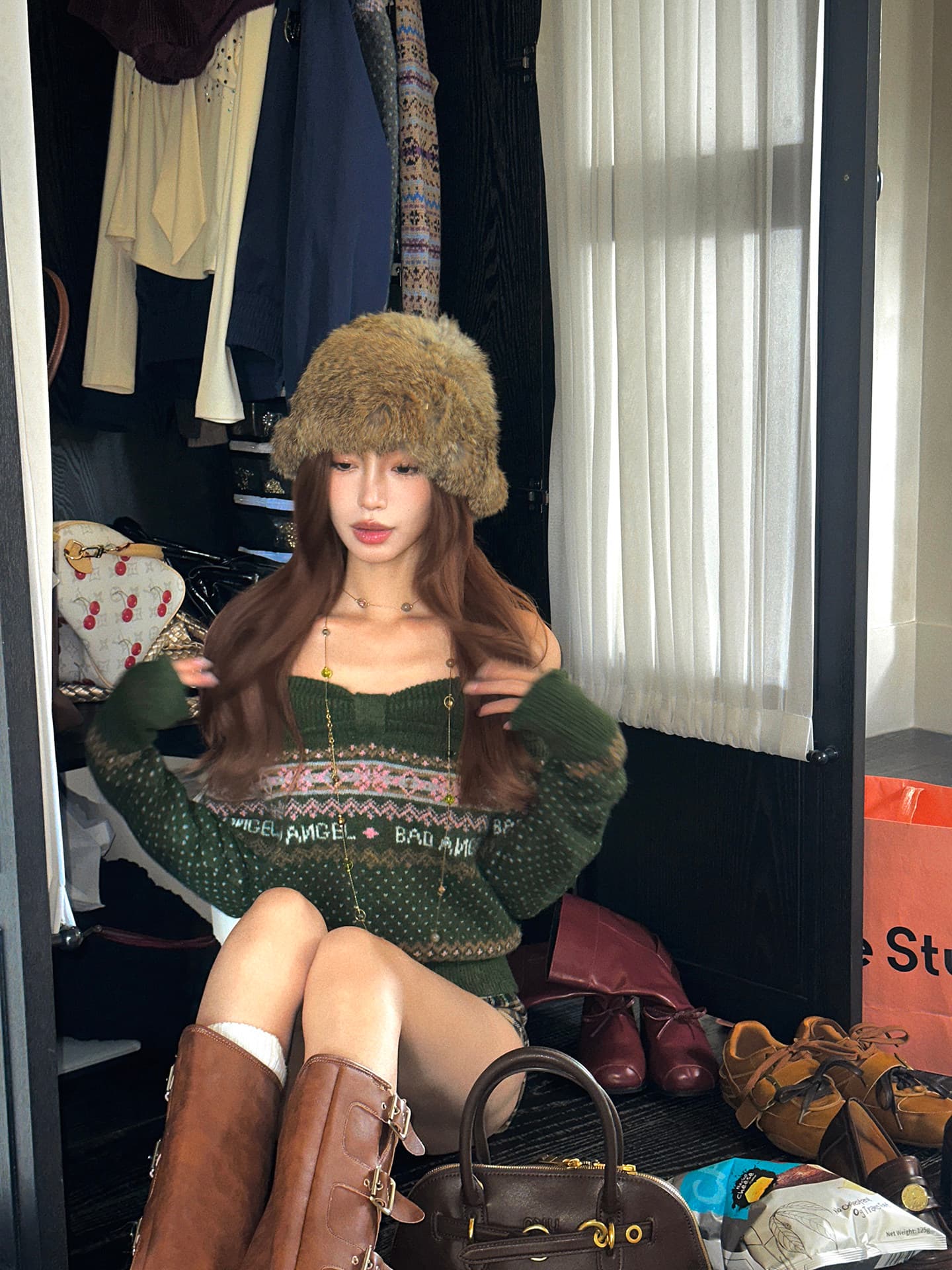 pinksoya 공정한 섬 레트로 오프숄더 보온 스웨터 여자 가을 겨울 새로운 몸매 가꾸기 이미지 3