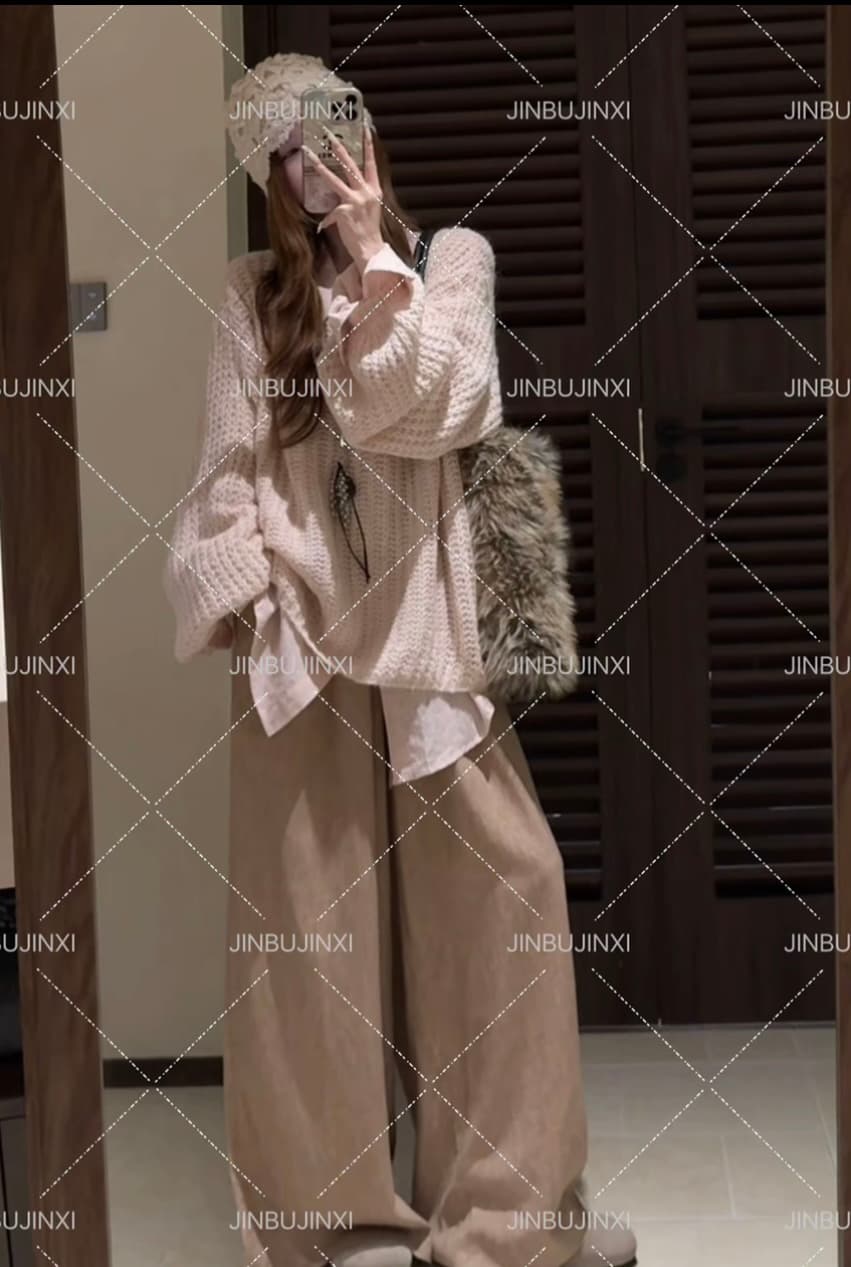 jbjx 부드러운 우유 서리 가을 한 부서 느긋한 센스 니트 스웨터 품격 루즈핏 패션 디자인 센스 여성 상세 이미지 2