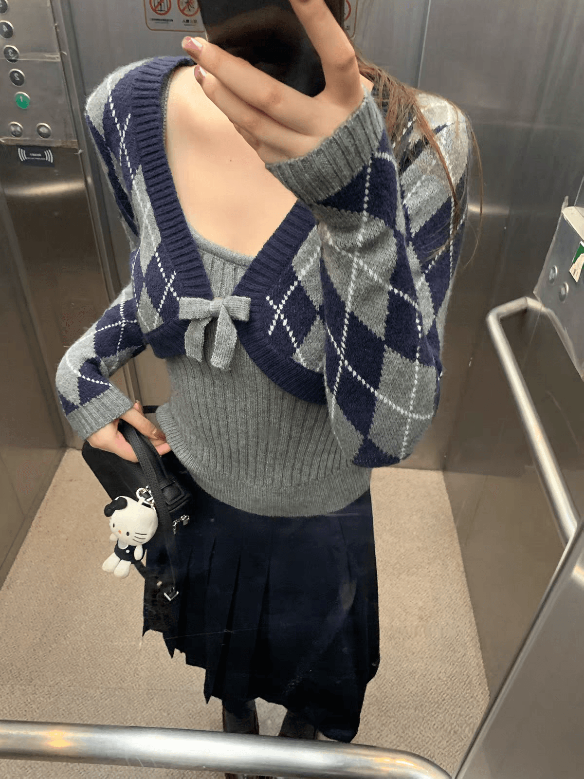 레드 맨 파빌리온 니트 오픈 가디건 여성 가을 착용 가져 가라. 2026 새로운 쇼트 스타일 맨위 디자인 센스 스웨터 코트 투피스 세트 이미지 2