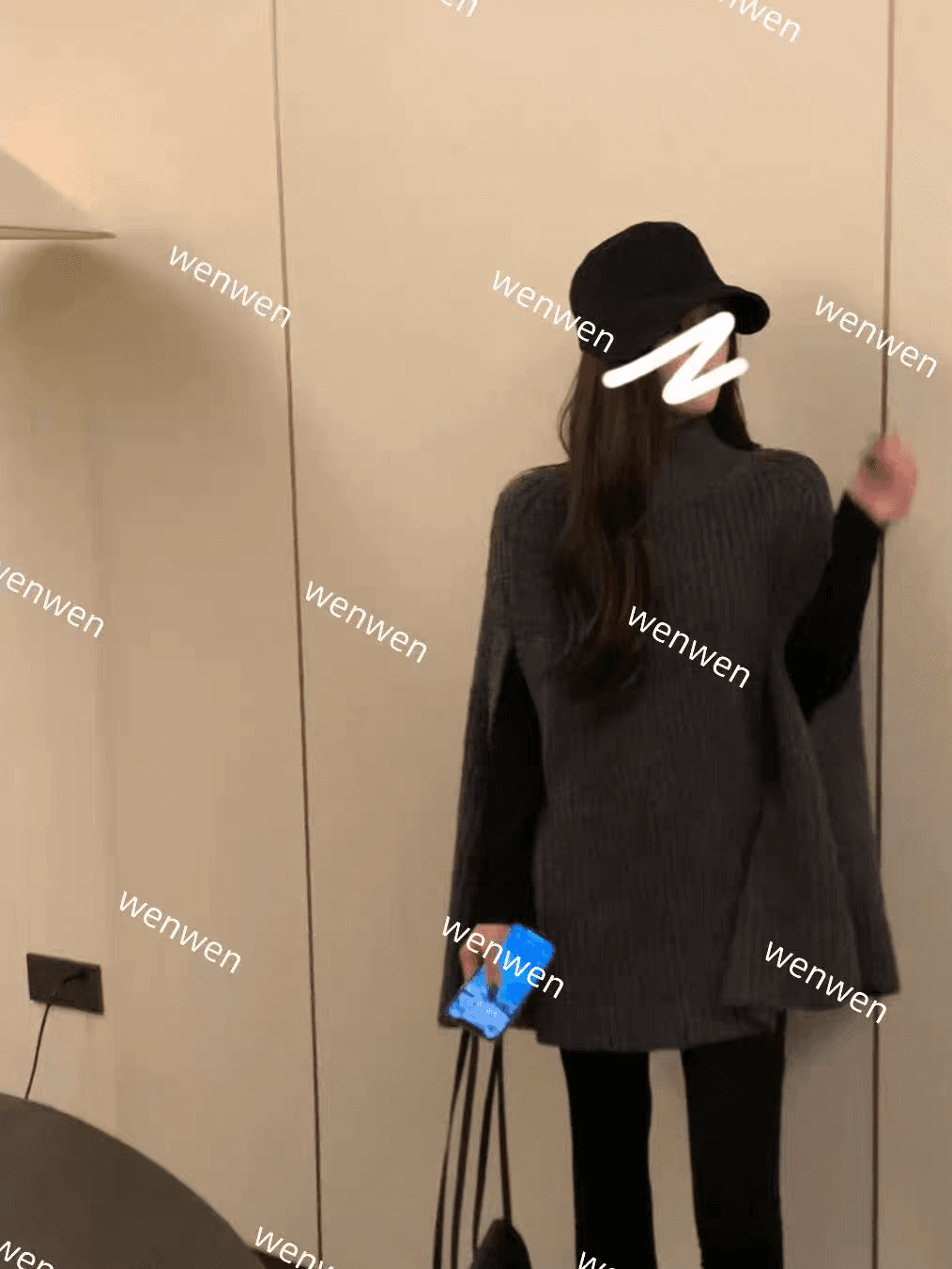 wen 가을 바람 마이크로 2026 가을 새로운 디자인 센스 반하이넥 니트 망토 스웨터 328 이미지 3