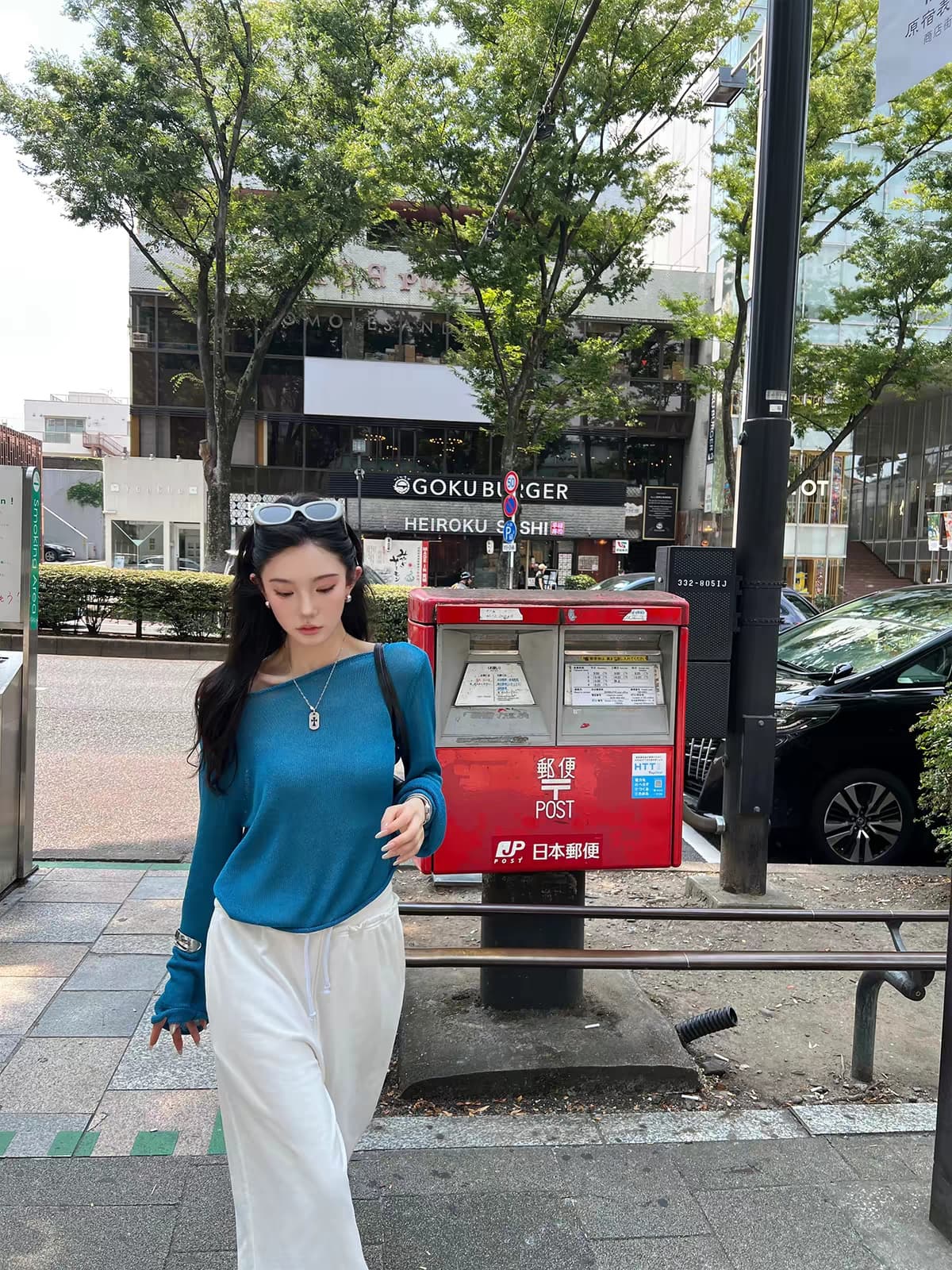 지구 Ouyang 게으른 빛 산소 셔츠 색상 통제 t0p ji 제인 지배 보트 칼라 부츠컷 긴팔 니트 스웨터 맨위 이미지 4