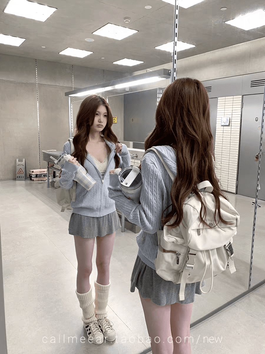 callmeear 후드 꽈배기 모직물 오픈 가디건 오픈 가디건 여성 조기 가을 루즈핏 지퍼 스웨터 코트 상세 이미지 3