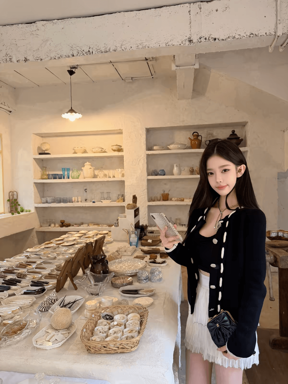 chicyou 착용 로프 디자인 샤오시엔 100 양모 기초 다용도 흑인과 백인 패치워크 색상 니트 카디건 코트 상세 이미지 4