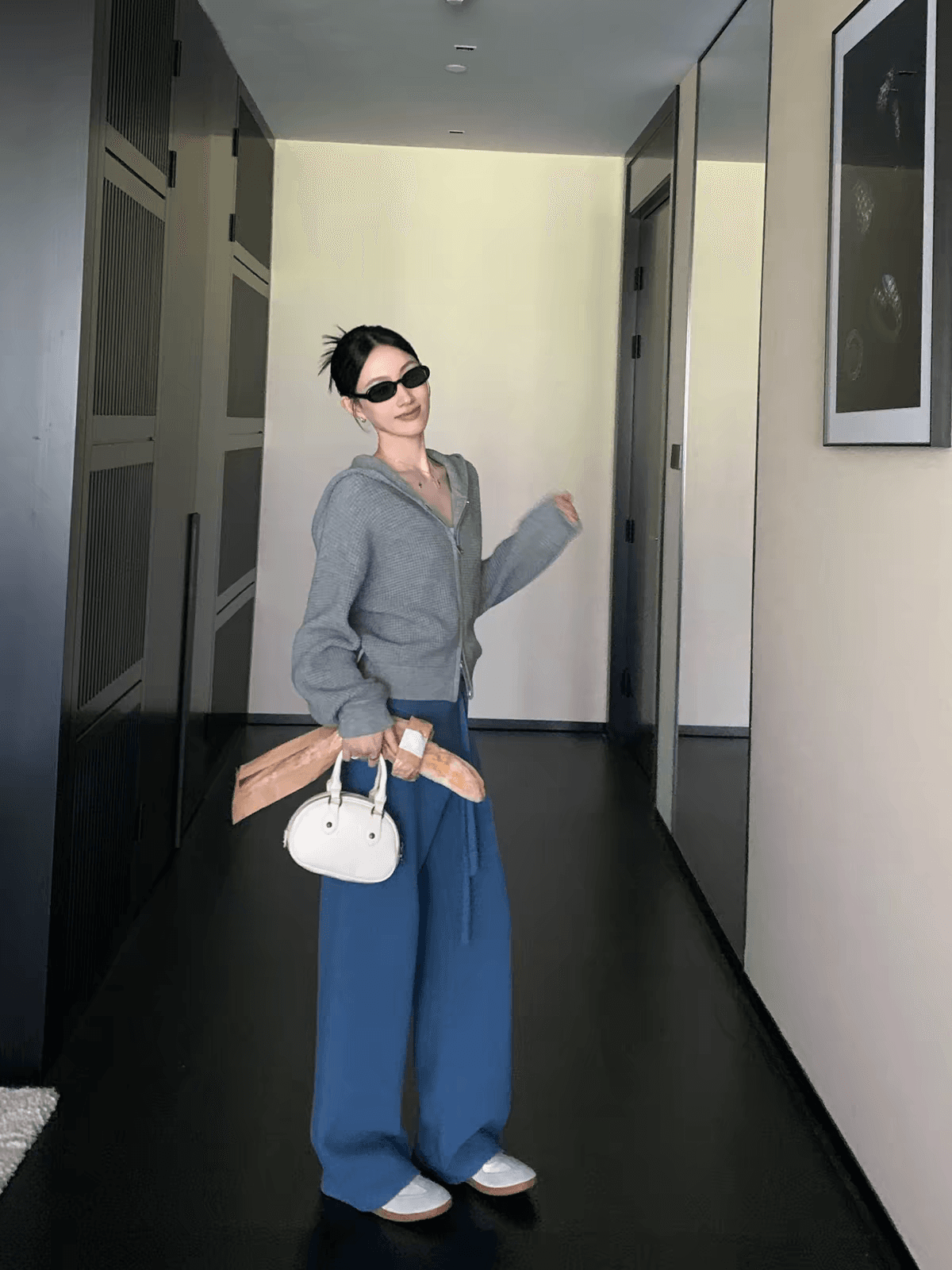 jojo vele 저녁 바람 프롤로그 후아 남편 그리드 후드 니트 오픈 가디건 여성 가을 오래된 돈 바람 스웨터 코트 이미지 2