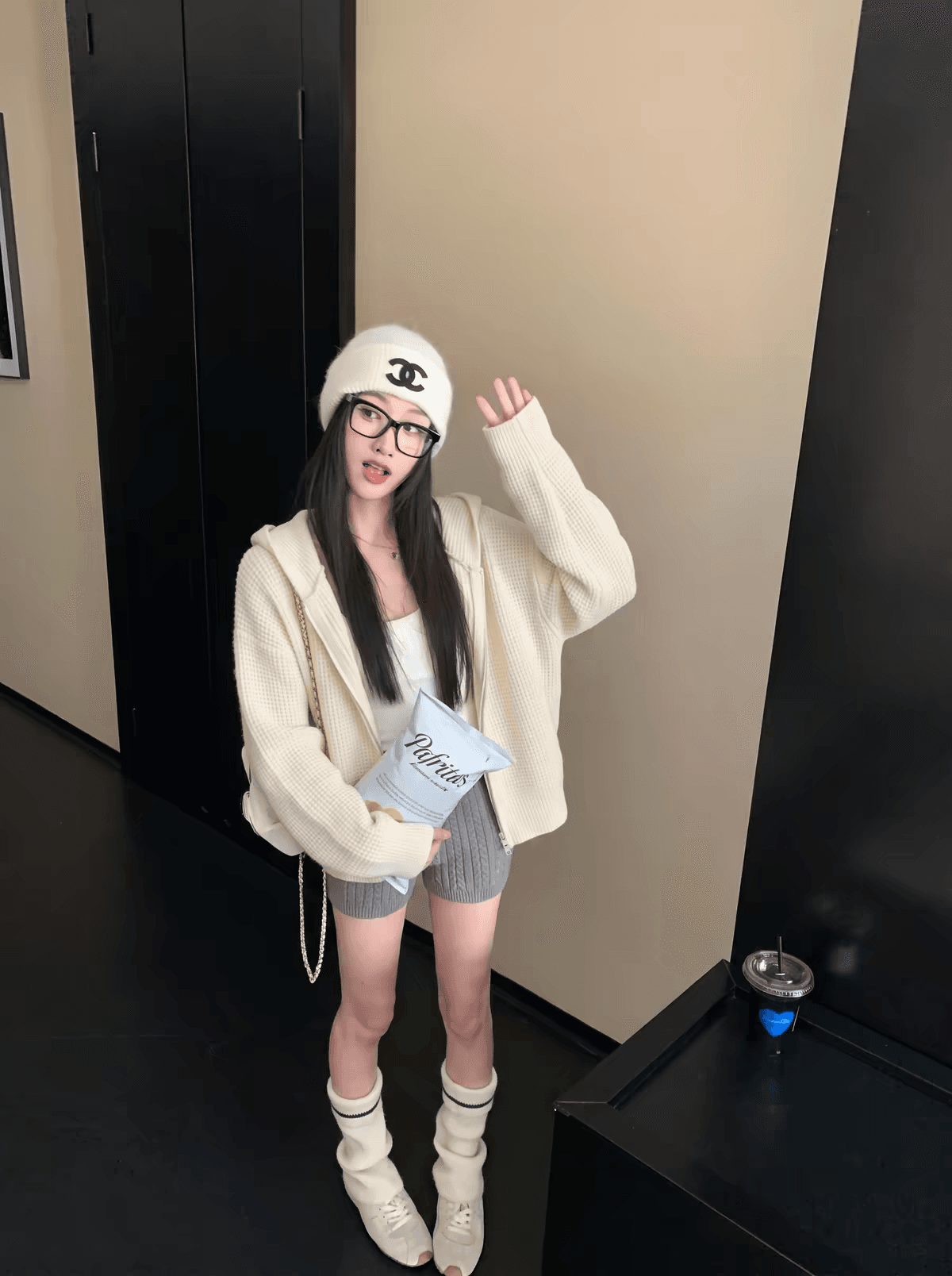 jojo vele 저녁 바람 프롤로그 후아 남편 그리드 후드 니트 오픈 가디건 여성 가을 오래된 돈 바람 스웨터 코트 상세 이미지 6