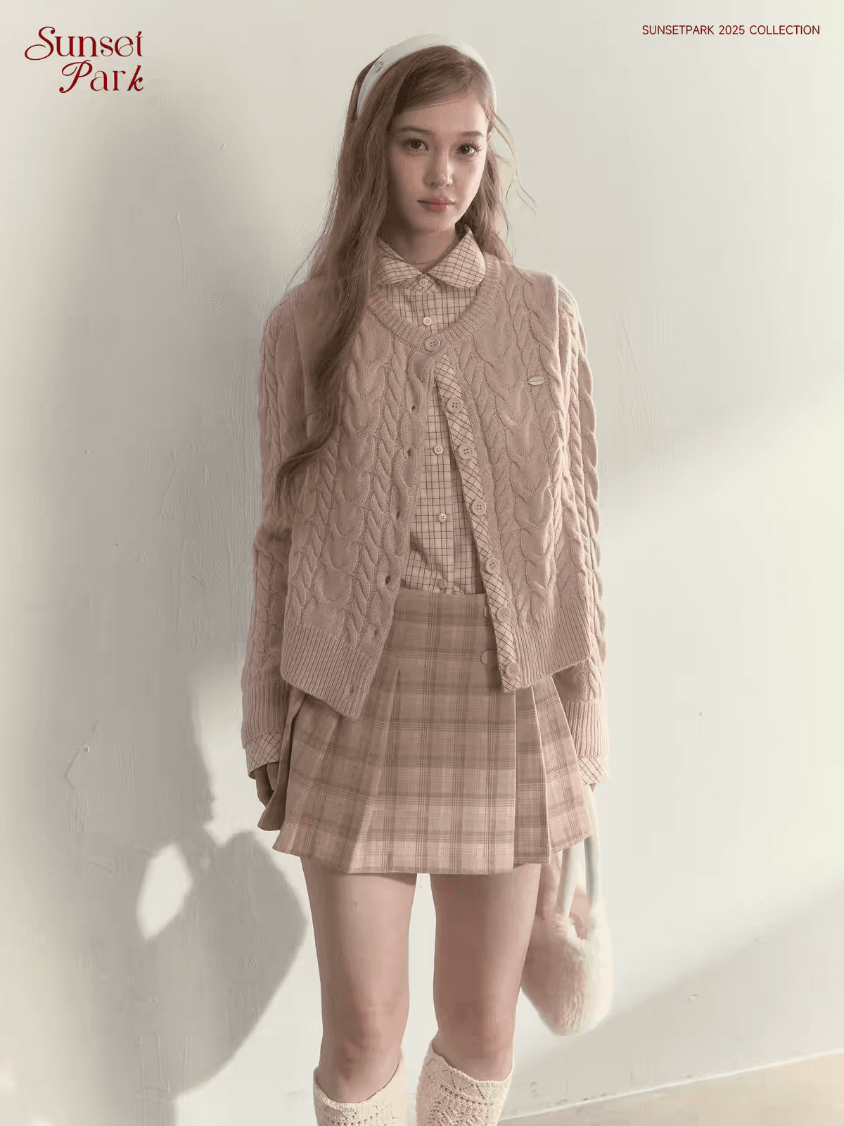 sunsetpark 일몰 박 소나무 숲 ~ 중 황혼 호주 털 페이크 레이어드 베이비 칼라 학원 니트 스웨터 이미지 3
