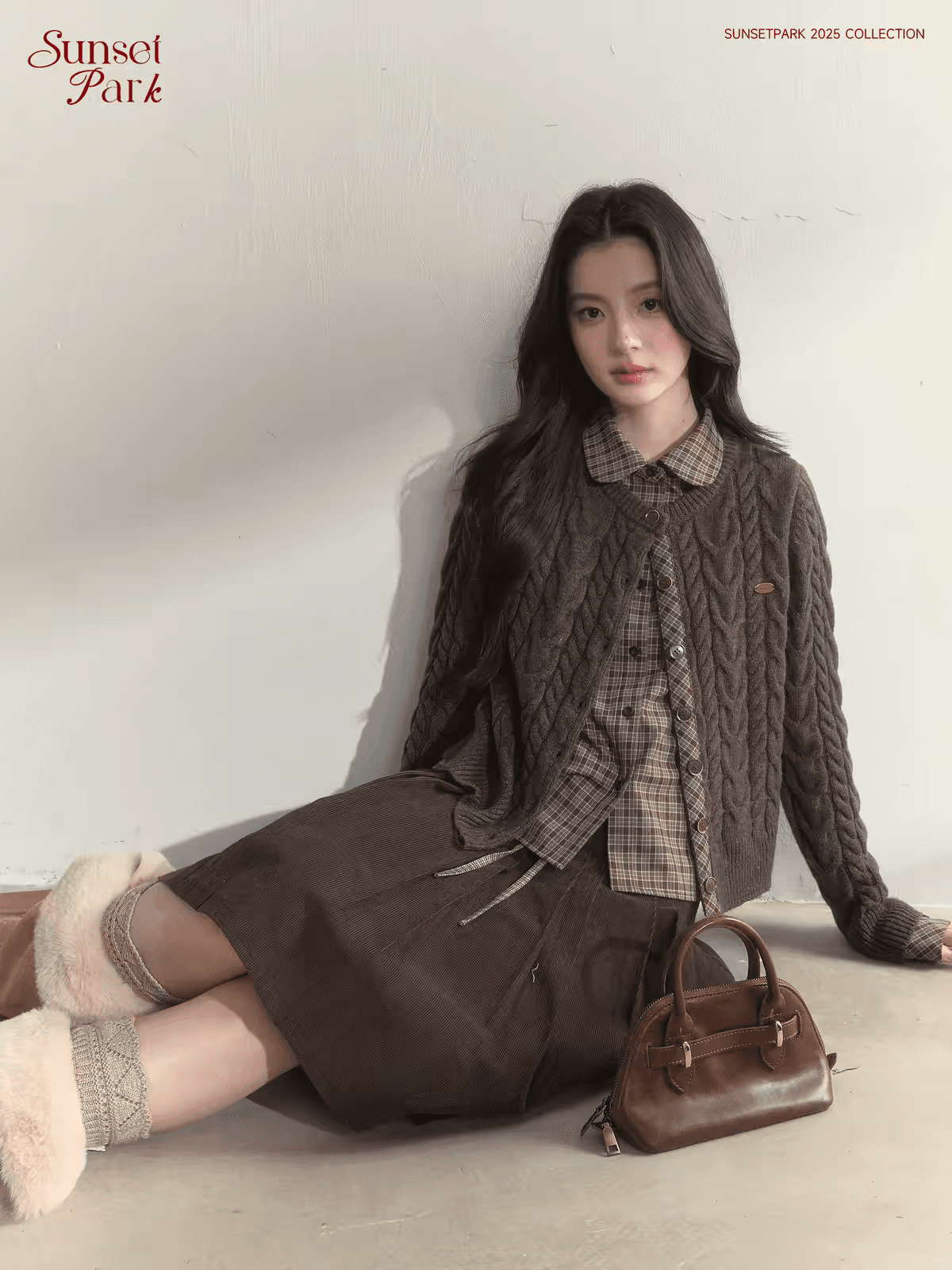 sunsetpark 일몰 박 소나무 숲 ~ 중 황혼 호주 털 페이크 레이어드 베이비 칼라 학원 니트 스웨터 상세 이미지 6