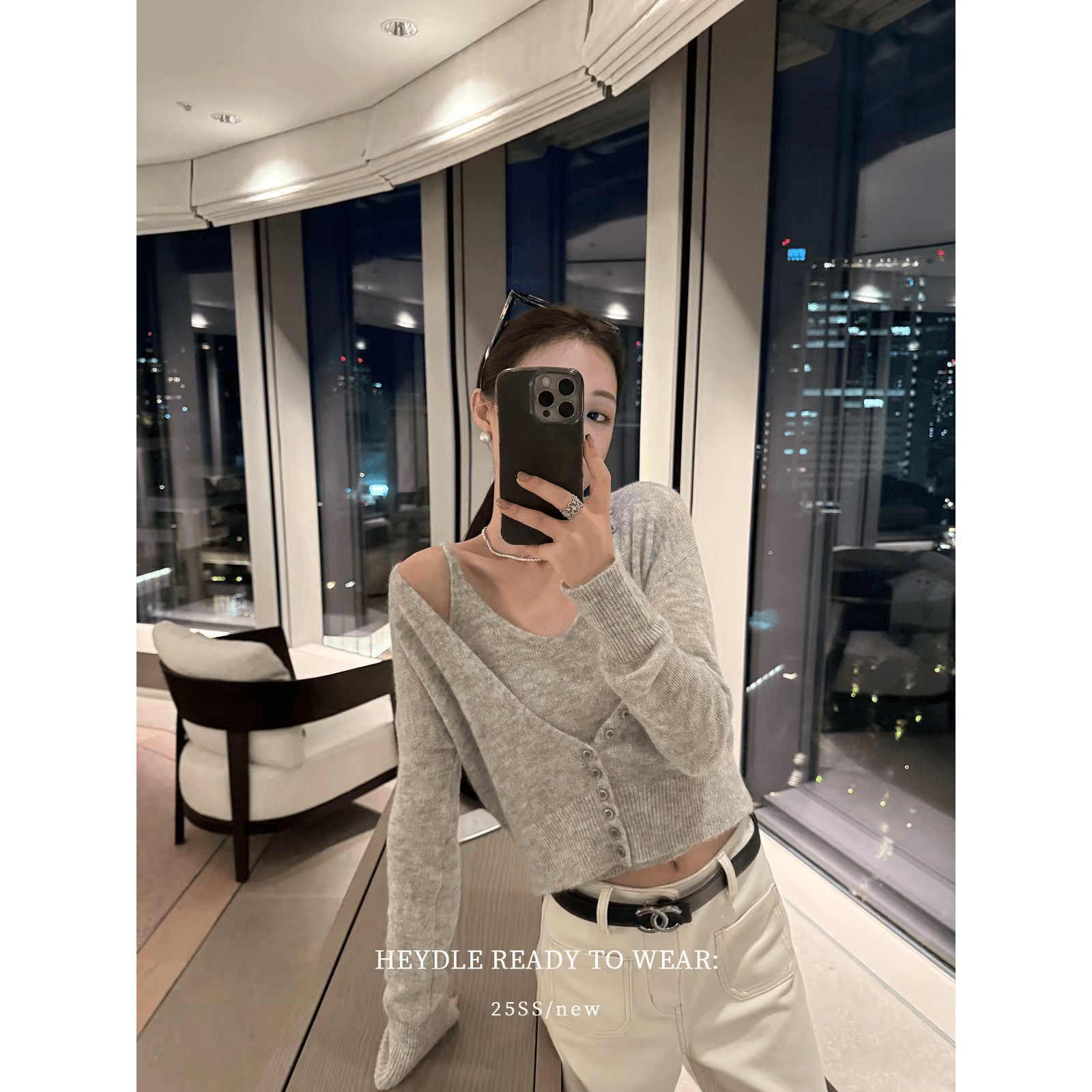 검은 콩 흠 부드러운 콘크리트 화학 마이크로 플래시 양모 기타 버클 V넥 니트 오픈 가디건 조끼 맨위 세트 여성 이미지 5