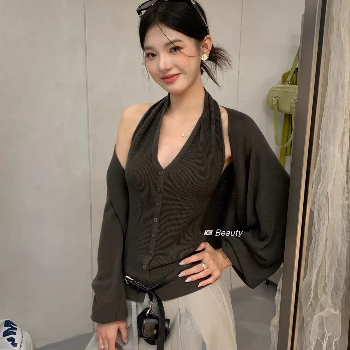 nono beauty 가을 켜기 새로운 분위기 센스 행침 목 니트 조끼 니트 외부 피 두 조각 여성 세트 품격 맨위 상세 이미지 3