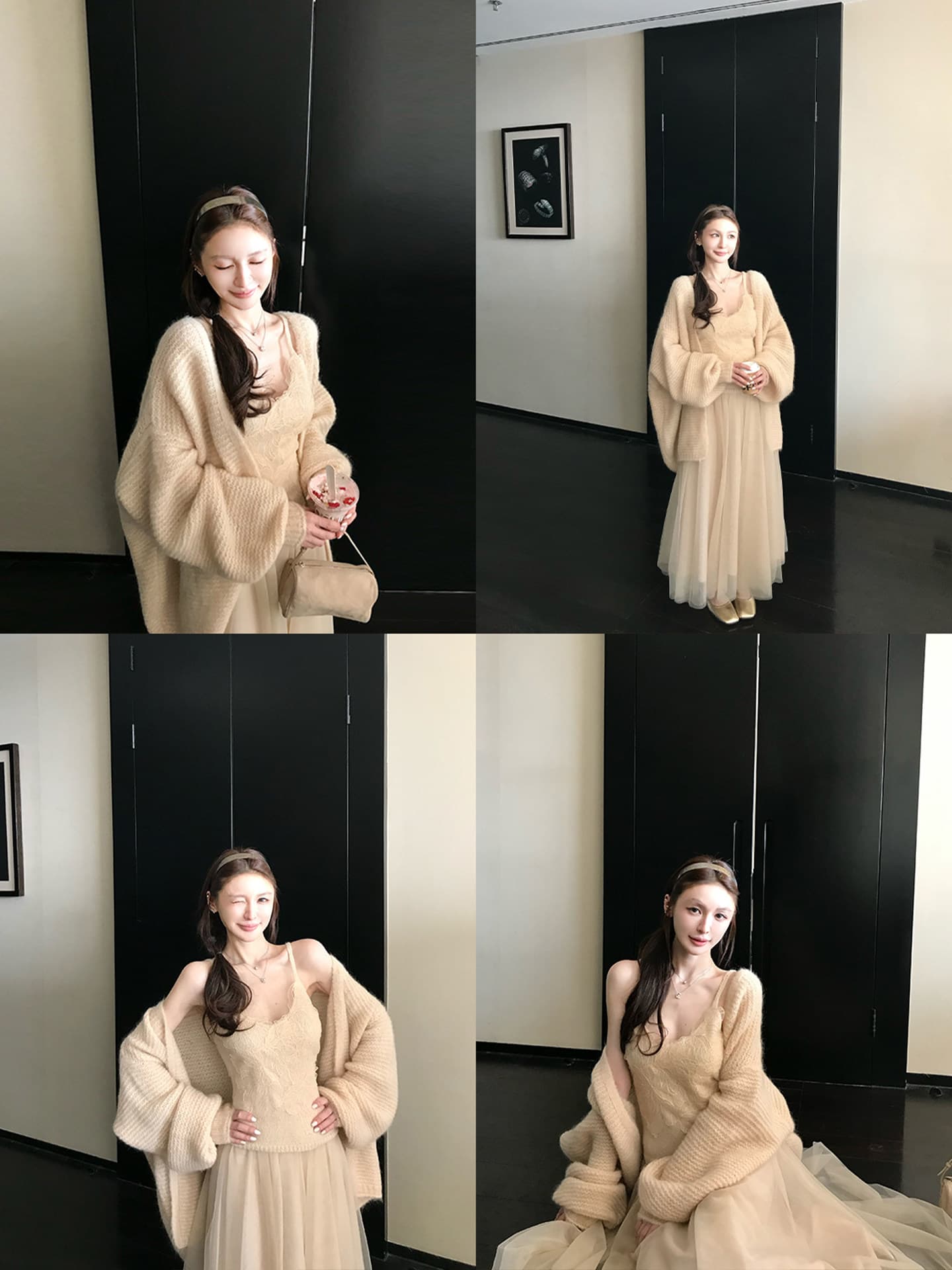 skk store 토스카 Na ~ 중 봄 양 낙타 양모 마 하이 머리 손 훅 센스 두꺼운 바늘 대 오픈 가디건 슬립 이미지 5